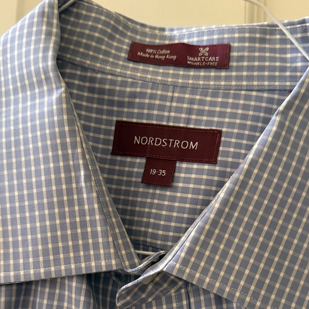 Nordstrom Light Blue Plaid Smart Care Dress Shirt